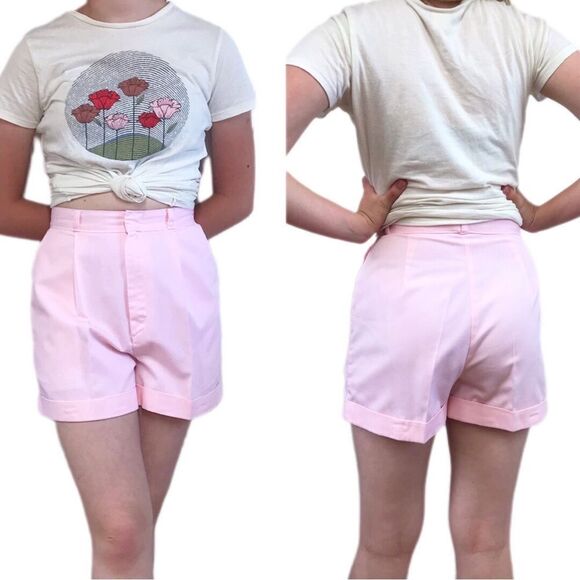 VINTAGE 80s 90s Pastel Pink Pleated High Waist Shorts Retro Preppy Size‎ 0 2 - Picture 2 of 8